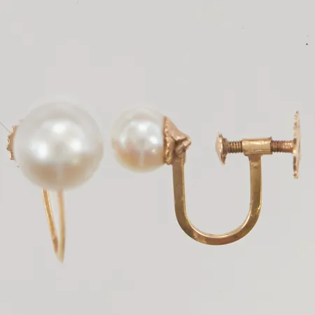 Omaka örhängen pärlor 6-8mm skruvlås 18K 2,0g.