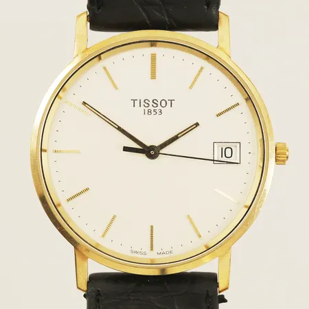 Herrur Tissot guld quartz Ø33m armband inklusive boetten 23cm gravyr slitet band 18K