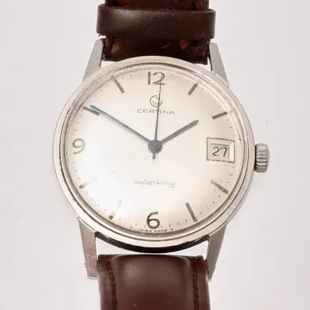 Herrur Certina Waterking, stål, manuell, Ø33,5mm, Refnr 530 075, boettnr 5953668, datum, läderband, personlig gravyr på boett, box.