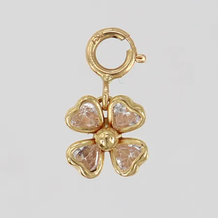 Hänge med karbinhake i form av blomma med vita stenar ca 7x7mm 18K Vikt: 0,4 g