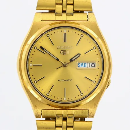Herrur Seiko Ø36mm automatisk gulmetall innermått: 17,5cm, datum, refnr: 7S26-3170, mindre repa på glas, inga övriga tillbehör