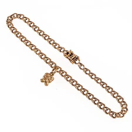 Armband Bismarck 22cm bredd 4mm, berlock med uppklippt ögla, slitna länkar, 18K 6,4g.
