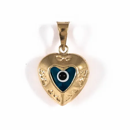 Hänge hjärta med onda ögat 12,5x20,5mm, 14K 1,1g.