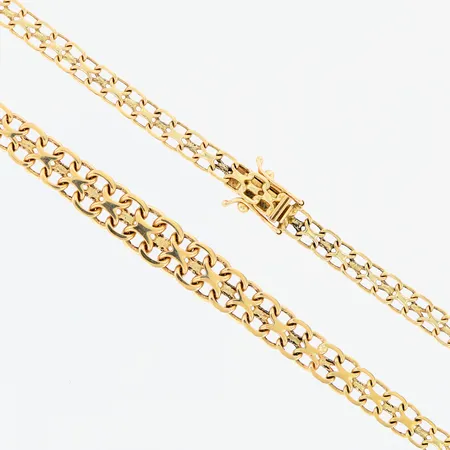 Collier doserad X-länk längd 44,5cm bredd 4-8mm 18K. Vikt: 15,7 g