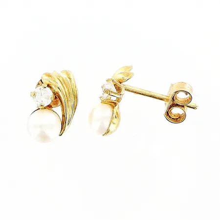 Ett par örhängen med stenar och pärlor, ca 14mm, 18K Vikt: 0,9 g