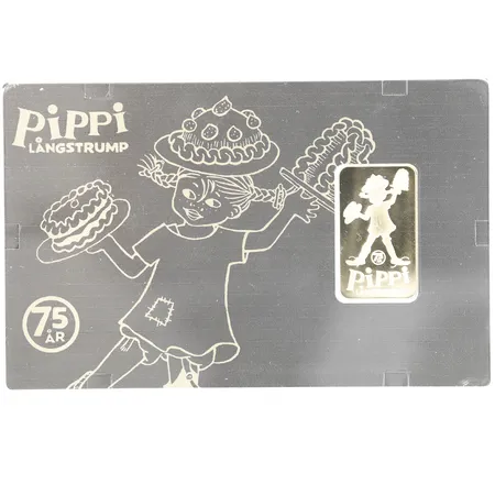 Guldtacka Pippi Långstrump 75 år, 5 dollar nr 144/399, certifikat från mynthuset 2020 plastetui, 999/1000 24K Vikt: 2,5 g