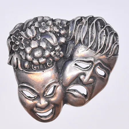 Brosch teatermasker Gustav Dahlgren & Co silver 830/1000 13,7g Vikt: 13,7 g