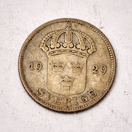Mynt i silver 50öre 1929 600/1000, 4,97g.