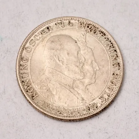 Jubileumsmynt, Oscar II & Drottning Sofia 6 Juni, nominellt värde 2kr, 18757-1907, 14,98g.