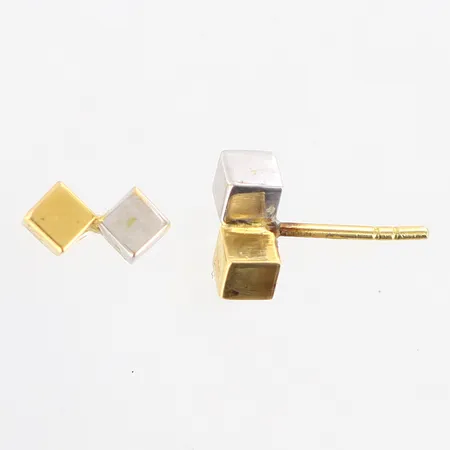 Örhängen 7x3mm, vit/gulguld, stoppar saknas, 14K Vikt: 0,6 g
