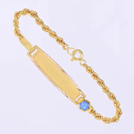 Armband Cordell med platta och blå sten längd 13cm, bredd 3-7mm 14K  Vikt: 1,7 g