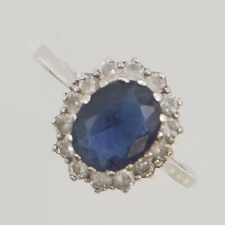 Ring stl:19 bredd 14mm, slitna blå/vita stenar 925/1000 Silver 3,6g.
