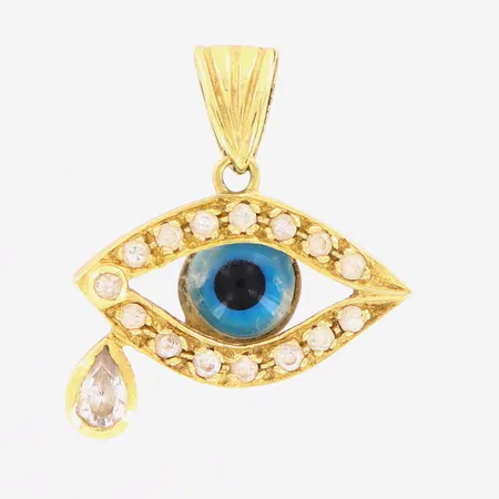 Hänge blå öga vita stenar längd 30mm bredd 26mm 18K Vikt: 5,2 g