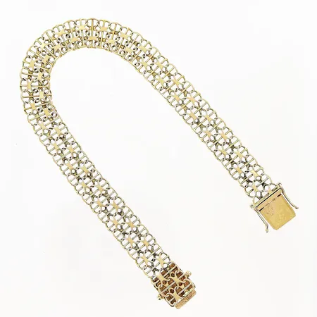 Armband X-länk med stav längd 19cm, bredd ca 9mm, 18K Vikt: 11,1 g