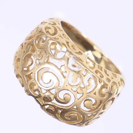 Ring genombruten dekor stl:18, bredd 6-15mm, 18K Vikt: 7,5 g
