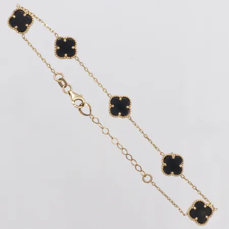 Armband fyrklöver svarta stenar längd 18-21,5cm, bredd 1,2-9,4mm, 14K  Vikt: 6,4 g