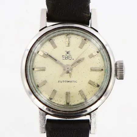 Damur Ebel automatisk stål, Ø22mm boettnr:972901 45, caliber 72, defekt läderband i originaletui, repigt plastglas