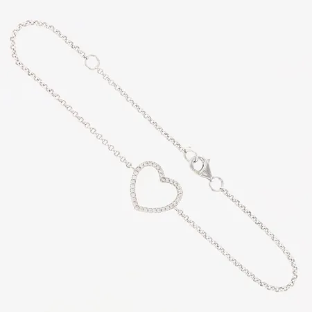 Armband med integrerat hänge, hjärta med vita stenar, längd: 19,5cm, bredd: 1-7mm, silver 925/1000 Vikt: 1,9 g
