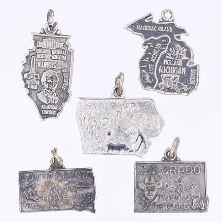 5 hängen amerikanska delstater en saknar hängögla silver 925/1000 Vikt: 11,3 g