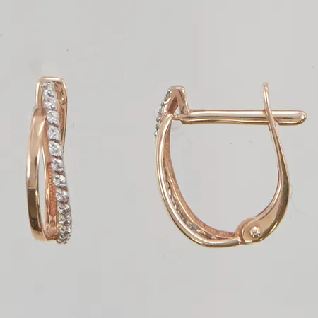 Örhängen 12mm, vita stenar, 14K 1,3g.