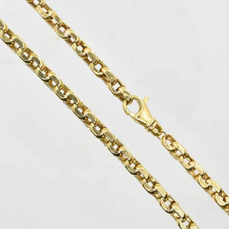 Kedja längd 57cm, bredd 6mm, ostämplad, 14K. Vikt: 36,9 g