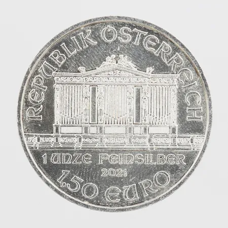 Mynt ½ Euro Österrike år 2021, Ø37mm, Wiener Philharmoniker, silver 999/1000 Vikt: 31,1 g