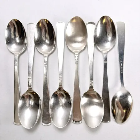 8 Bordsskedar Rosenholm design Jacob Ängman GAB Stockholm 1960-70-tal längd 18,5cm repor silver 830/1000 Vikt: 334 g