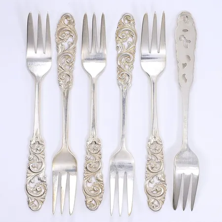 Sex dessertgafflar 13,5cm norskt mönster silver 830/1000 Vikt: 101,4 g