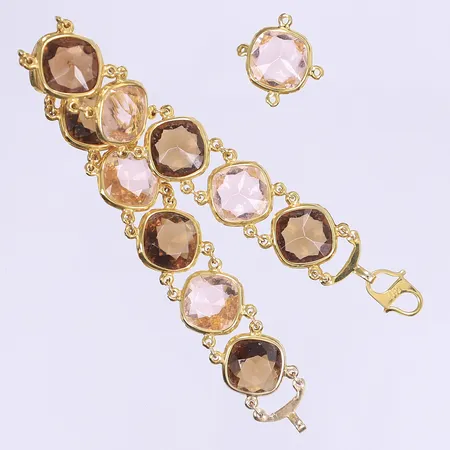 Armband med bruna och rosa stenar 16cm bredd 12mm, en extra länkdel, buckligt, 14K Bruttovikt: 11,4g Vikt: 11,4 g