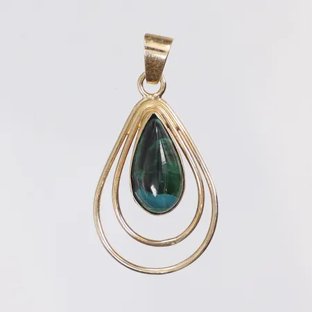 Hänge med grön/svart sten 14x27mm 14K Vikt: 1,7 g