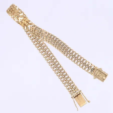 Armband Fiskben 19cm, bredd 7mm, svenska stämplar, 18K Vikt: 14,6 g