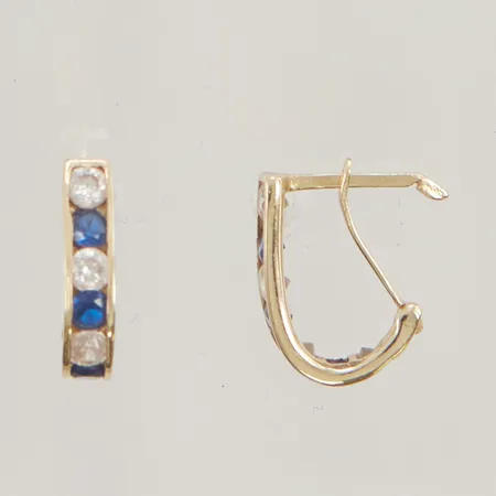 Örhängen 12mm blå/vita stenar 14K 1,0g.