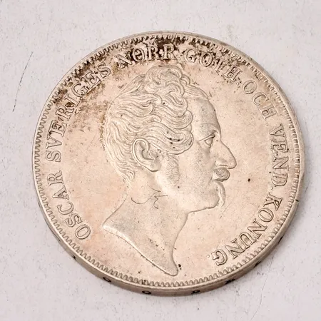 Mynt 1 Riksdaler Oscar I, 1855, Rätt och Sanning silver 750/1000, 33,82g.