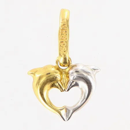 Hänge delfiner 16x10mm vit/gulguld 18K.  Vikt: 0,5 g