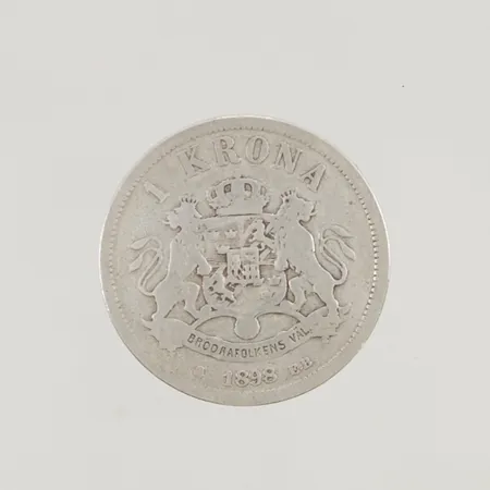 Mynt Oscar II 1 krona "Brödrafolkens väl" 1898, 800/1000 Silver 7,2g.