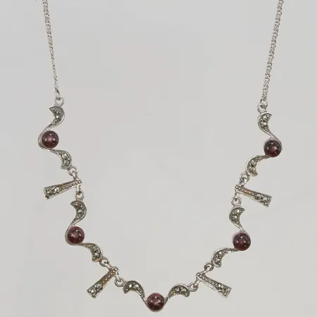 Collier 42cm markasiter samt lila stenar 925/1000 Silver 10,3g.