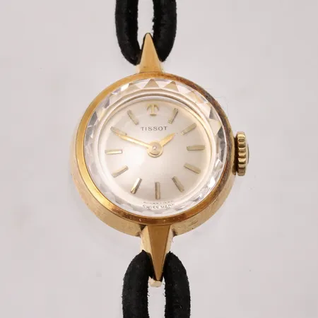 Damur Tissot i 18K guld, manuell, Ø17mm, verknr 5819288, läderband med förgyllt lås, defekt, går ej, etui.