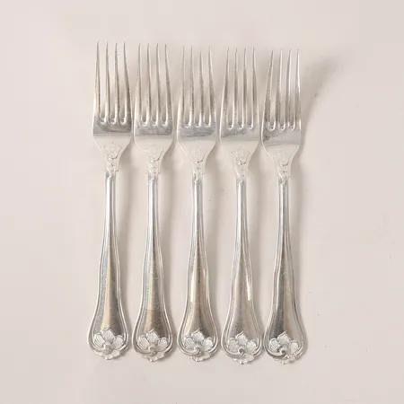Fem gafflar modell Sachsisk längd 18cm, Cohr, silver 830/1000 Vikt: 199,5 g
