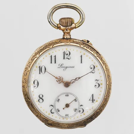 Mormorsur Longines Grand Prix Paris 1900, 18K, 36mm, manuell, boettnr: 1689112, liten sekundvisare, plexiglas med smärre repor, innerboett i metall, brv: 34,9g