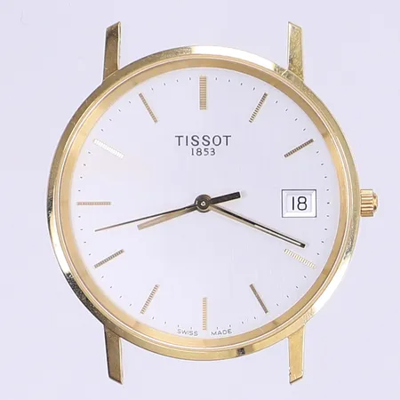 Herrur Tissot Ø33,5mm quartz, datum, 18K i boett, tjänstegravyr, går ej troligen batteribyte, Bruttovikt: 21,1g