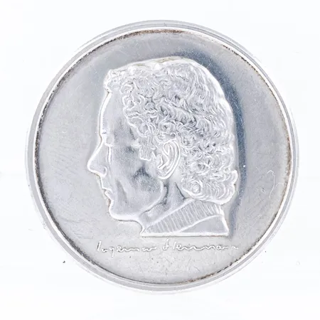 Svenska Skidförbundets Jubileumsmynt 250 kr 1908 - 1983 Motiv Ingemar Stenmark Ø 33mm silver 925/1000 15,1g.  