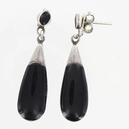 Örhängen med svarta stenar, ca 34mm, slitage, silver 925/1000 Vikt: 3,2 g