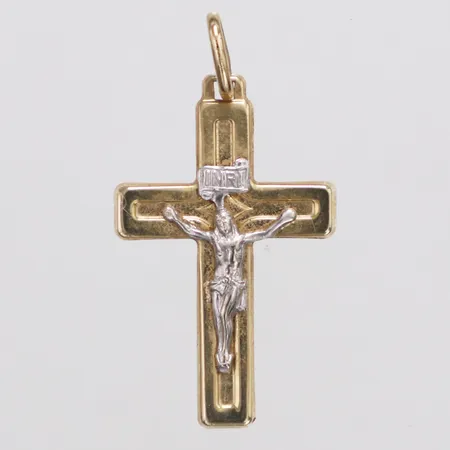 Hänge krucifix längd 32mm, tvåfärgad, 14K  Vikt: 0,8 g