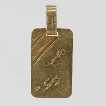 Hänge med gravyr ca 25x11mm inkl ögla 14K Vikt: 1,2 g