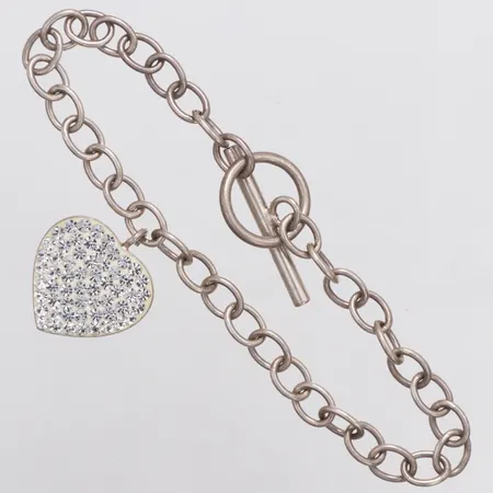 Armband Ankar berlock hjärta vita stenar Guldfynd längd 20cm, 925/1000 silver Vikt: 10,7 g