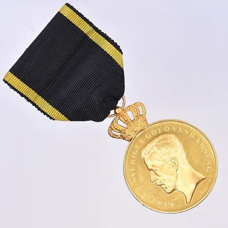 Medalj Gustaf V Ø33 mm, graverad 18/23K. Vikt: 29,7 g
