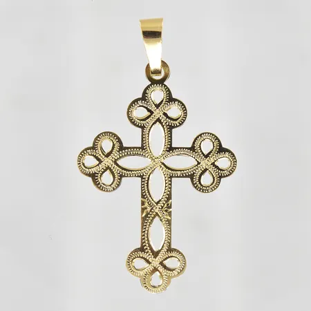 Hänhe kors längd 50mm, bredd 30mm, 14K. Vikt: 2,7 g