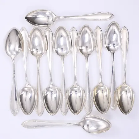 12 Teskedar längd 12,5cm svenska stämplar 1940-tal silver 830/1000 Vikt: 214,6 g