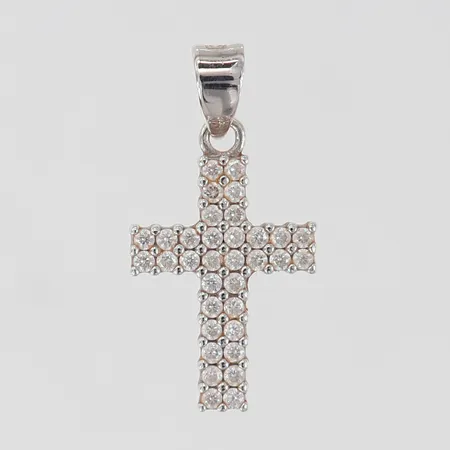 Hänge kors med vita stenar ca 22x11mm inkl ögla vitguld 18K Vikt: 1,1 g
