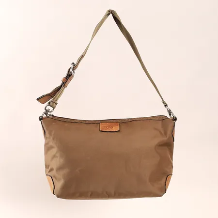 Väska Bogner beige nylon med läderdetaljer, mått 18x31x12cm, fläckar, slitage Skickas med paket.